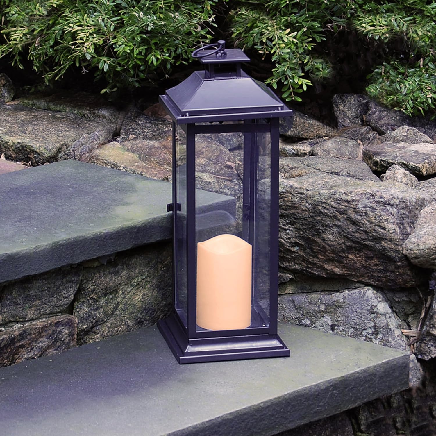 Lumabase 90401 Traditional Metal Lantern with LED Candle, Black : Garden & Outdoor