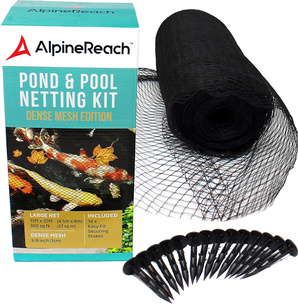 AlpineReach Koi Pond Netting Kit 4.5m x 6m Heavy Duty Mesh with Stakes