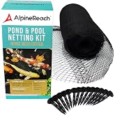 AlpineReach Koi Pond Netting Kit 15 x 20 ft Black Heavy Duty Woven Fine Mesh Net Cover for Leaves - Protects Koi Fish from Blue Heron Birds, Cats &amp; Predators &ndash; Reusable &amp; Stakes Included