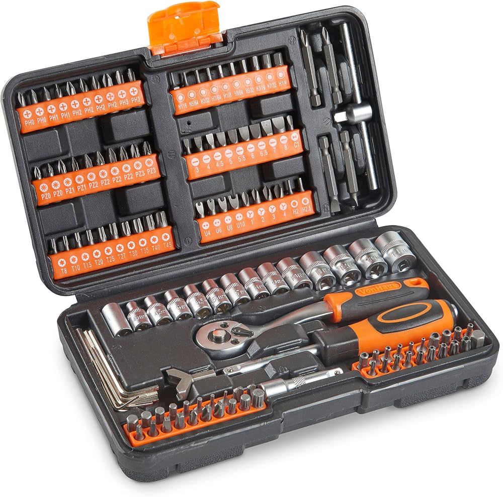VonHaus 130-Piece Socket Set 1/4" Drive Ratchet Kit with Case