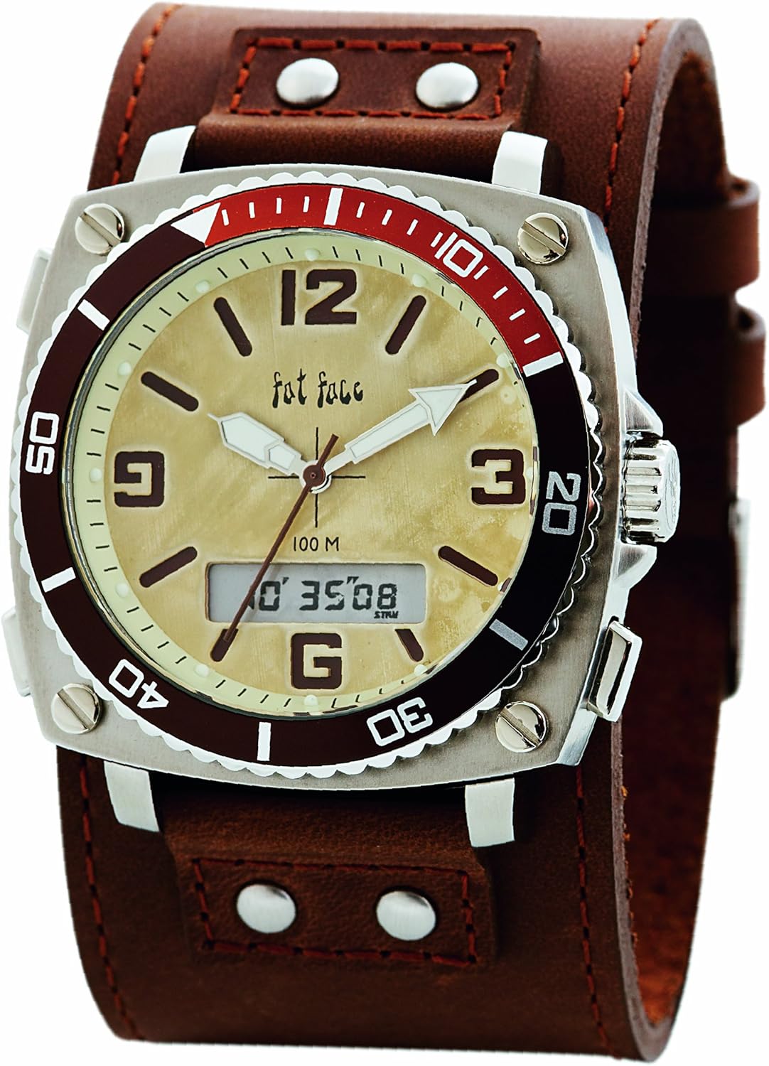 Fat Face Mens analogue and digital brown leather cuff watch Amazon.co