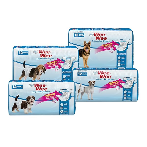 FOUR PAWS WEE-WEE SUPER ABSORBENT DISPOSABLE ADJUSTABLE DOG POTTY TRAINING DIAPERS, LEAK-PROOF PROTECTION FOR PUPPIES AND SMALL DOGS, SMALL, 12 COUNT