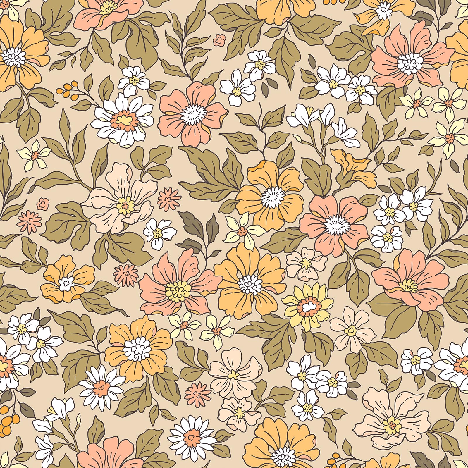 VEELIKE Beige Pink Meadow Floral Wallpaper Vintage Poppy Flower Wallpaper Peel and Stick Contact Paper for Furniture Beige Patterned Wallpaper for Girls Bedroom Nursery Bathroom Removable 44.5cm×300cm