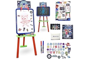 PJ Masks Standing Art Easel for Kids, Toddler Drawing Dry Erase Magnetic Whiteboard, Chalkboard, Accessories and Number 1 in Service Tissue Pack (47 Pieces)