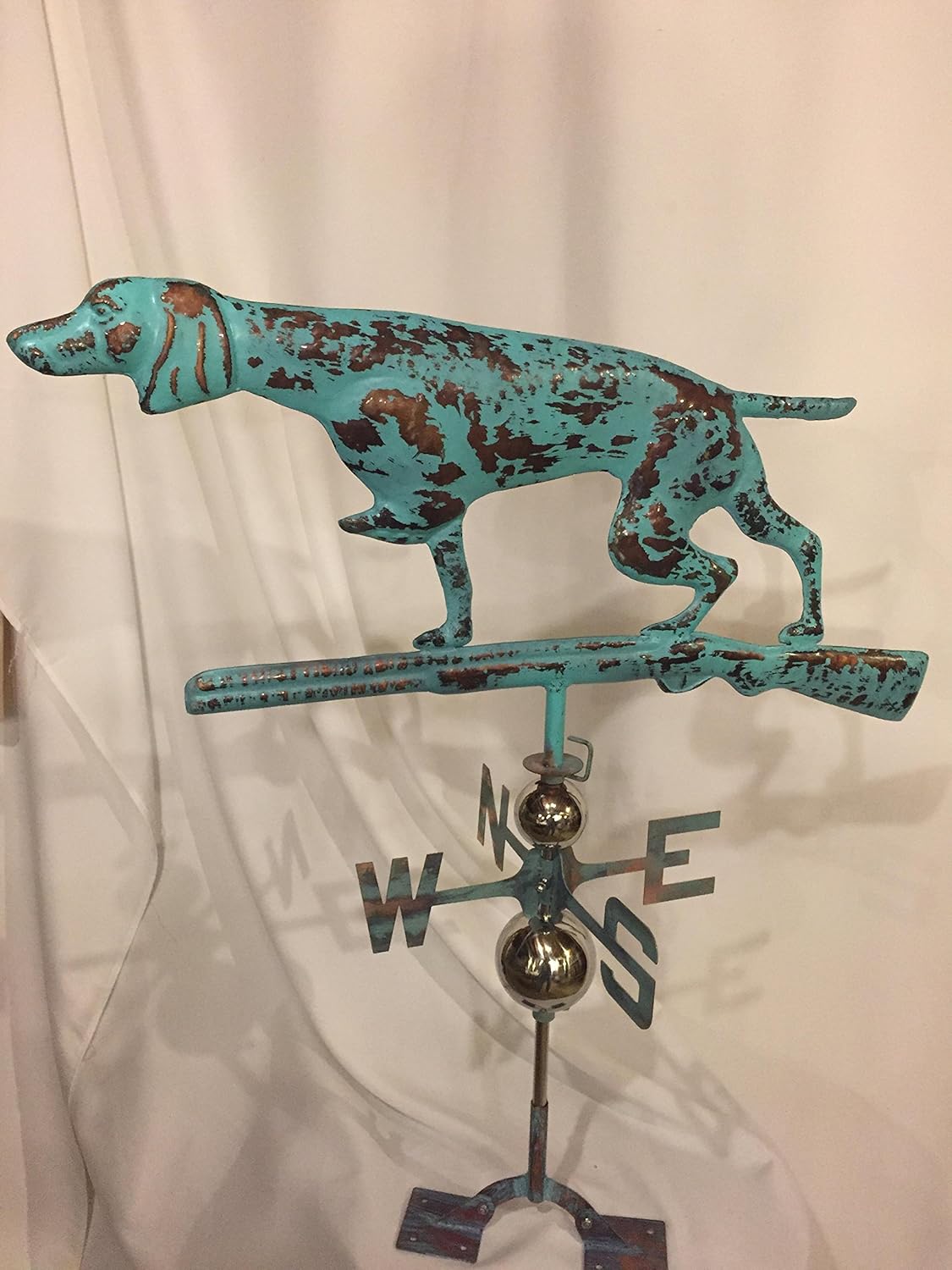 Weathervanes - Furniture Barn USA Large Handcrafted 3D 3- Dimensional Dog and Gun Hunting Weathervane Copper Patina Finish