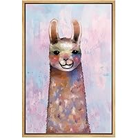 SIGNWIN Framed Canvas Wall Art Cute Nursery Baby Llama in Pink and Blue Animals Wildlife Oil Painting Modern Art Contemporary Portrait Fun Pastel for Living Room, Bedroom, Office - 16