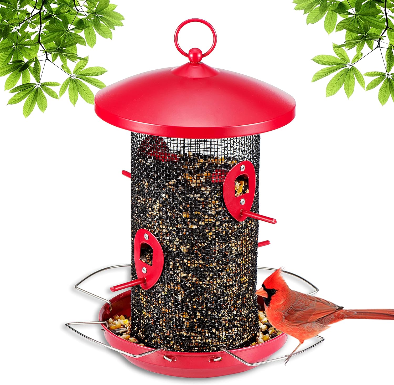 Birdream Bird Feeder for Outside Hanging Metal Mesh Wild Bird Feeders Heavy Duty Large Red Birdfeeder with 4 Feeding Ports Holds More Bird Seed Capacity Decoration for Garden Yard Attracting Birds : Garden & Outdoor