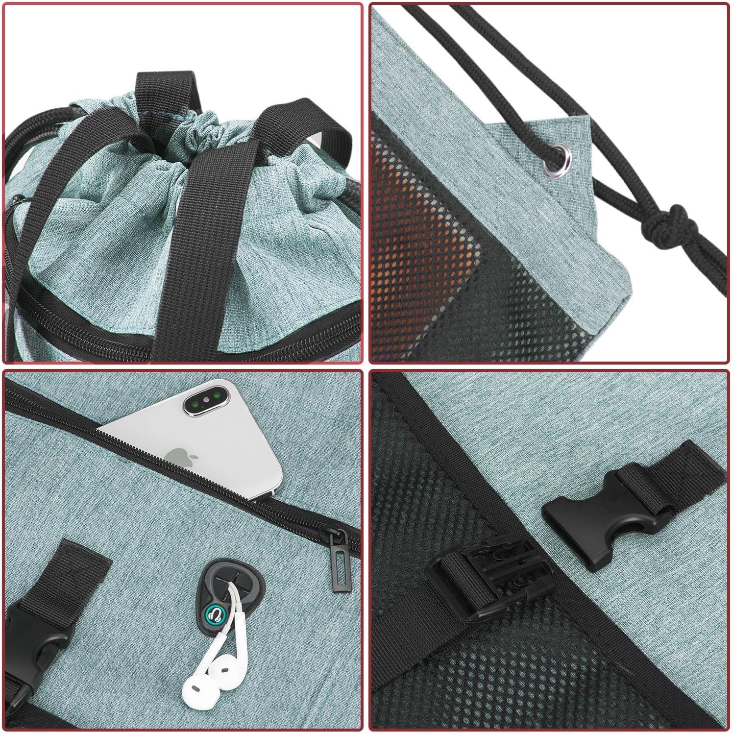 LIVACASA Drawstring Bag Gym with Pockets Sports Sack with Handle Drawstring Backpack Travel for Men Women Green 16.5x13In: Sports & Outdoors