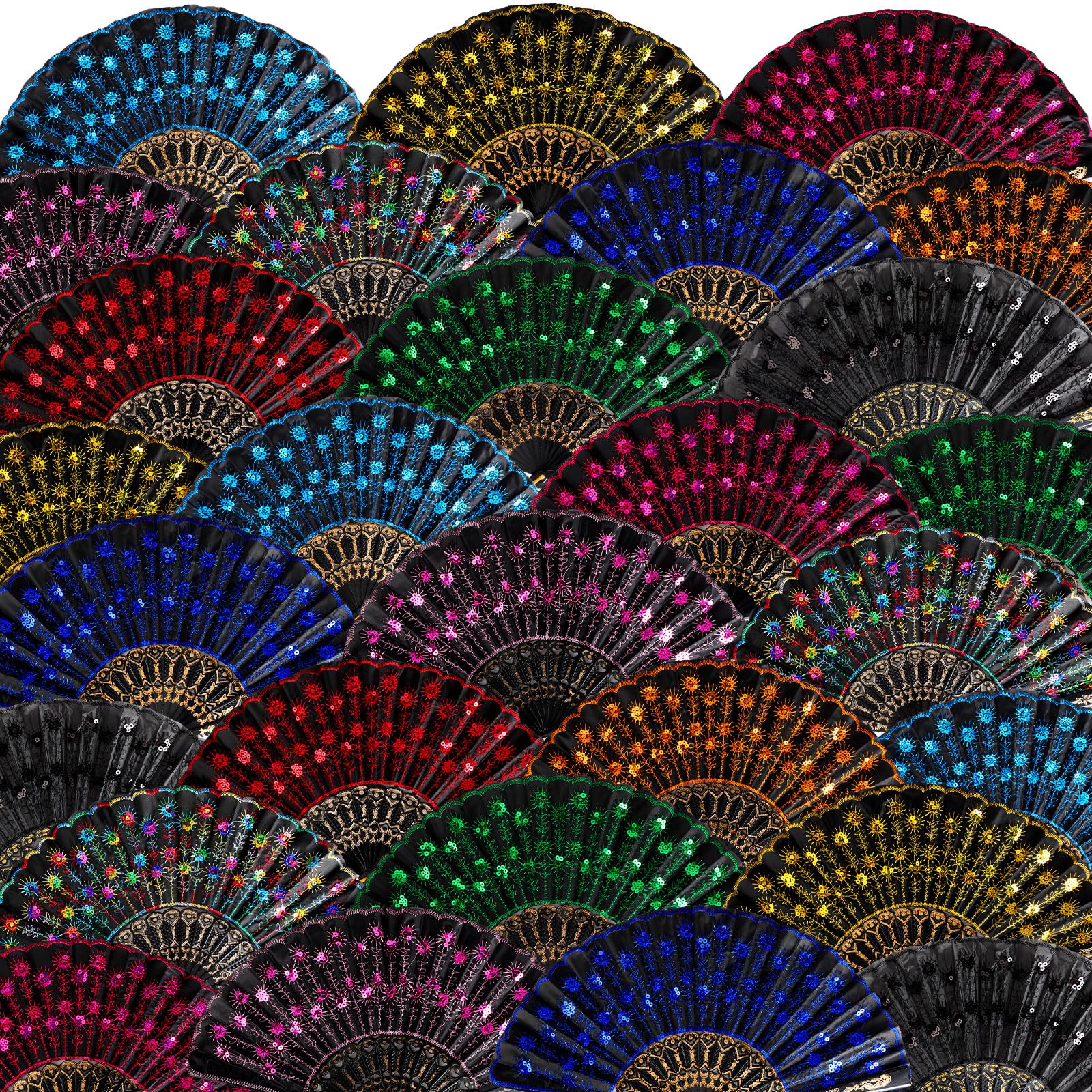 Photo 1 of Geetery 30 Pcs Folding Hand Fan for Line Dancing Spanish Boots on The Ground Fans Gifts Bulk Colorful Silk Popping Rave for Women Tea Party Wedding Church Halloween Costume(Embroidery,Vintage Colors)