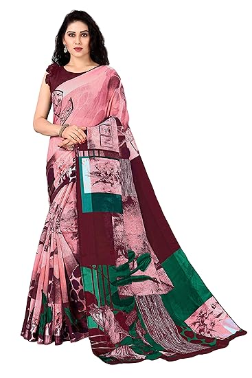 Womens Poly Cotton Checks Pattern Saree With Un-stitched Blouse Piece