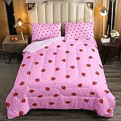 Kawaii Strawberry Comforter Set, Strawberry Bedding