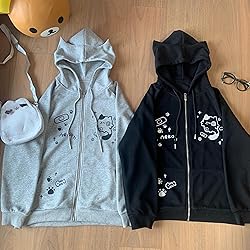 Dynict Womens Y2K Zip Up Cute Graphic Hoodies Cat
