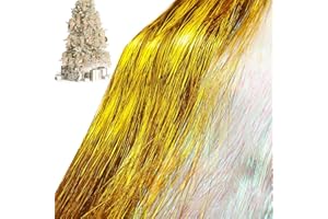 Lyrow 20000 Strands 20" Christmas Tinsel Icicle Strand Garlands Iridescent Xmas Tree Tinsel Strands Christmas Tree Decoration Holiday Birthday Supplies(Gold, White)