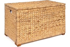 happimess HPM9005A Anada Wicker Weave 30" Storage Trunk, Wooden Frame/Water Hyacinth, Farmhouse, Transitional, Coastal, Rustic for Office, Dorm Room, Living-Room, Bedroom, Dining-Room, Natural