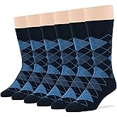 7Bigstars Mens Cotton Dress Crew Socks, 6 Pairs Patterned Assortment - Argyle, Striped, Dotted, Soft Breathable Everyday Fit