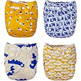 Nora's Nursery Cloth Pocket Diapers 4 Pack with 4 Inserts - Waterproof Cover, Washable, Reusable & One Size Adjustable Pocket Diapers for Newborns and Toddlers - Sicilian Summer