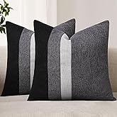 Adabana Set of 2 Linen Pillow Covers Decor Square Patchwork Throw Pillow Covers 18x18 Inch Farmhouse Cushion Covers Decorative Couch Bedroom Sofa Living Room,Grey