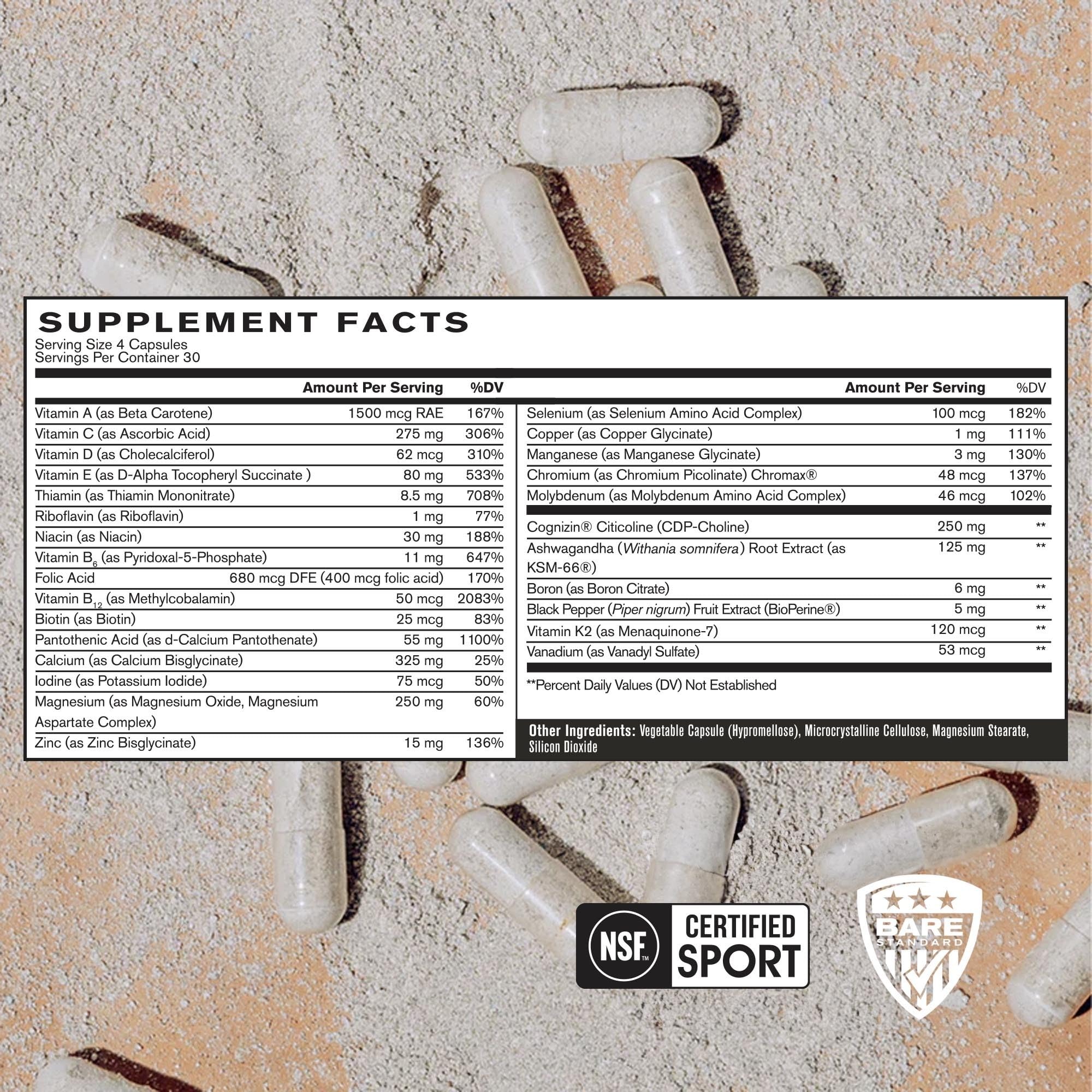 BARE PERFORMANCE NUTRITION, BPN Strong Multi-Vitamin, Foundational Health, Improved Mood and Sleep, Adaptogens, Improved Cognitive Health