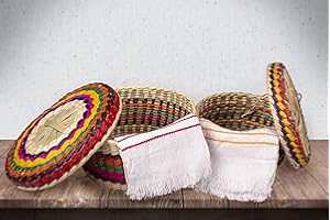 2-Pack Genuine Mexican Handwoven Tortilla Basket, Fiesta Mexican Tortilla Warmer, Tortilla Holder, Tortillero, Palm Straw Bas