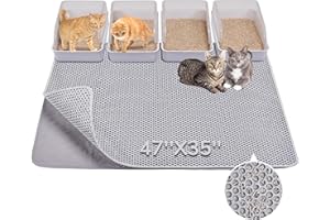 BurgeonNest Cat Litter Mat 47" x 35" Upgraded Felt & Fabric Material Cat Trapping Mat for Fewer Creases, Extra Large Hold 3-4 Litter Boxes Urine-Proof Non Slip, Machine Washable, Soft on Paws, Grey