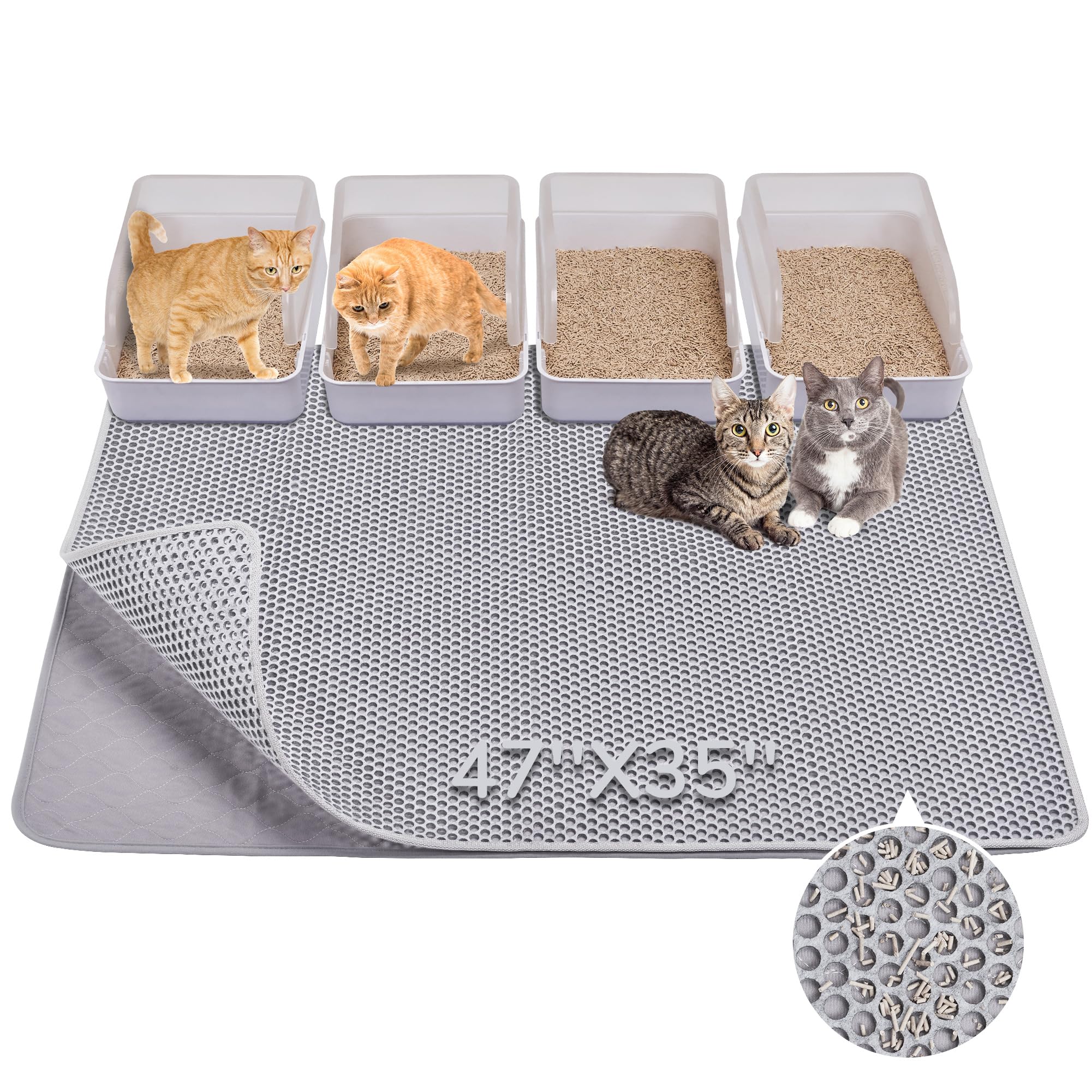 Photo 1 of BurgeonNest Cat Litter Mat 47" x 35" Upgraded Felt & Fabric Material Cat Trapping Mat for Fewer Creases, Extra Large Hold 3-4 Litter Boxes Urine-Proof Non-Slip, Machine Washable, Soft on Paws, Grey