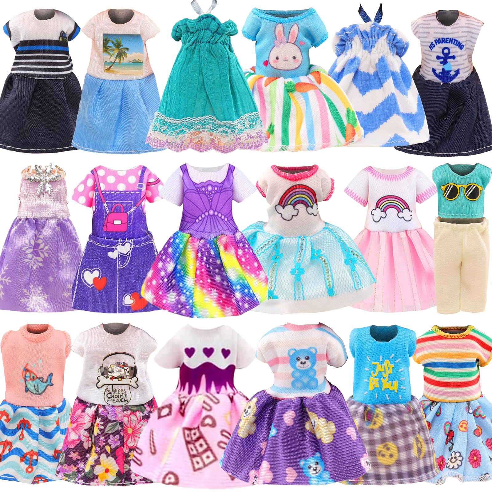 Miunana 25 PCS 5.3 Inch Girl Doll Clothes Dress Outfits and Shoes with 4 Pairs of Shoes for 4-6 Inch Girl Dolls Clothes and Accessories Doll Top and Pants Wings