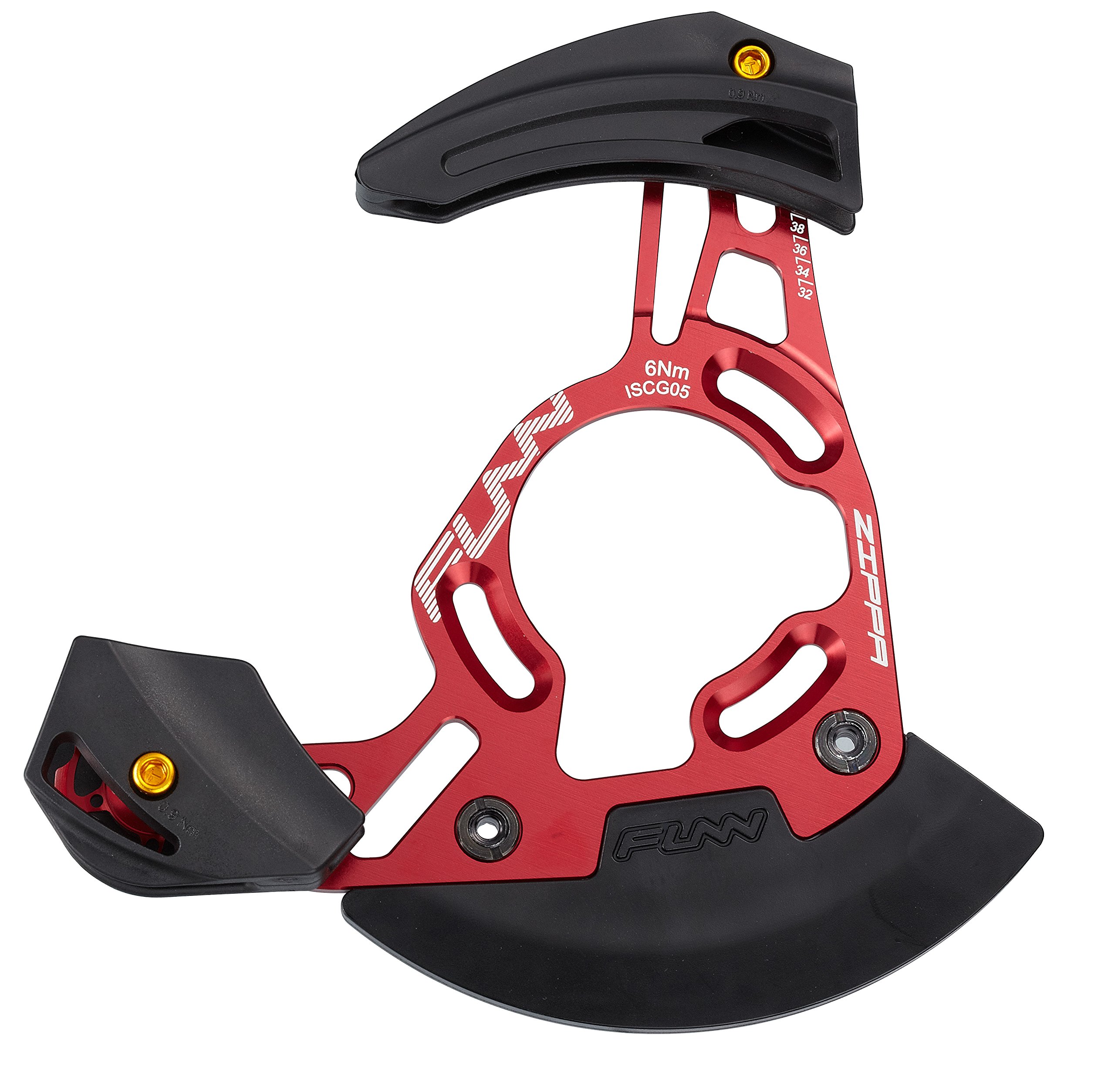 Funn Zippa DH Chain Guide, ISCG05 Interface, BSA Adapter Included, 32T-38T, Mountain Bike Chain Protector (Red)