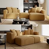 Acanva Convertible Modular Sectional Sofa with Ottoman, Sleeper Bed, Yellow | Corduroy Couch, Wood Frame, Free Combination, D