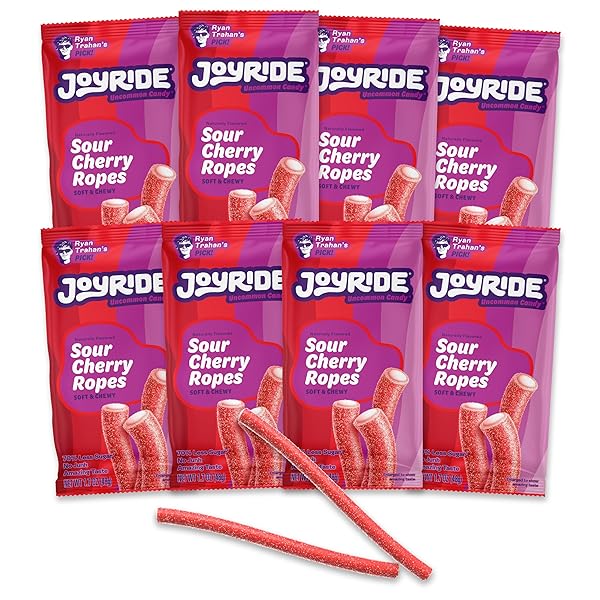 JOYRIDE SOUR CHERRY ROPES – 1.7 OZ 8-PACK, LOW SUGAR, LOW CALORIE CANDY, HEALTHY SOUR GUMMY CANDY, PLANT BASED GUMMIES (8 ITEMS)