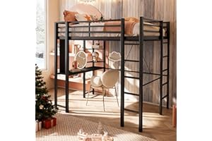 SUNLEI Full Size Metal Loft Bed Frame with Desk, Loft Bed with 2 Built-in Ladders & Safety Guard, Noise Free for Small Bedroom, Dorm, Kids and Adults Classic, Black