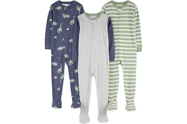 Simple Joys by Carter's Baby and Toddler Girls' 3-Pack Snug Fit Footed Cotton Pajamas