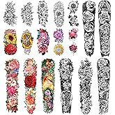 Temporary Tattoo Full Arm 8 Sheets and Half Arm Shoulder Tattoos 10 Sheets, Waterproof Extra Large LastingTattoo Stickers for Girls or Women (22.83