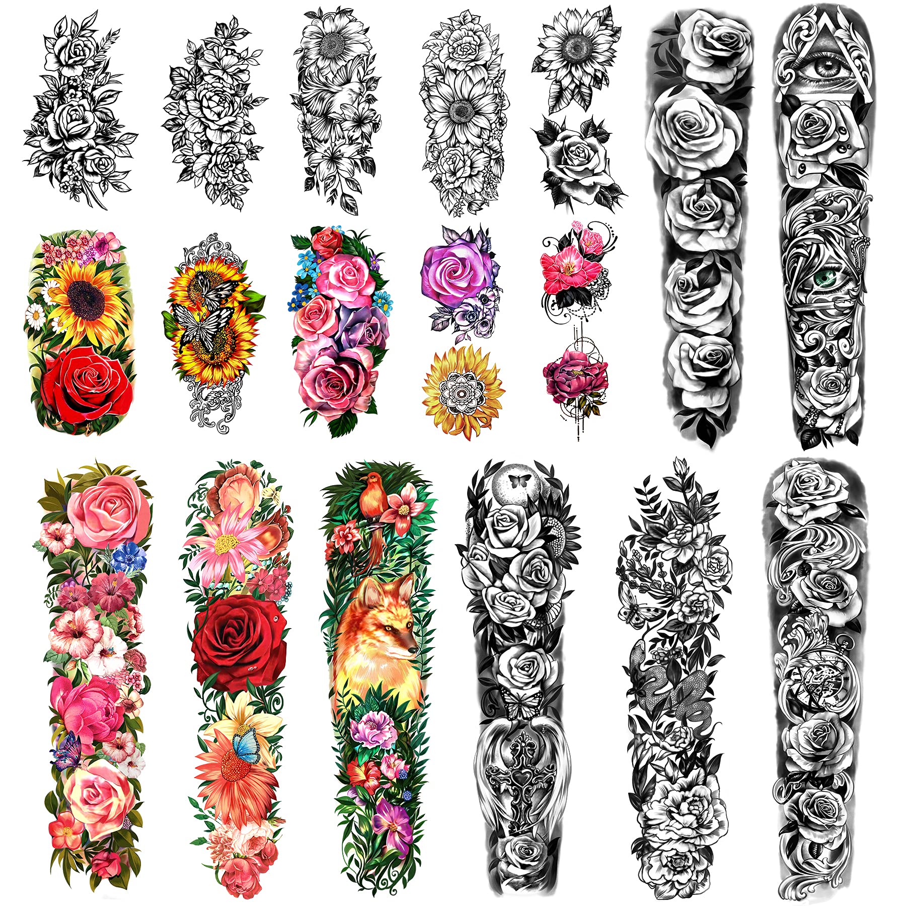 Waterproof Full Arm Temporary Tattoos 8 Sheets and Half Arm Shoulder Tattoo 10 Sheets, Extra Large LastingTattoo Stickers for Women or Girls (58X18cm) — image 1
