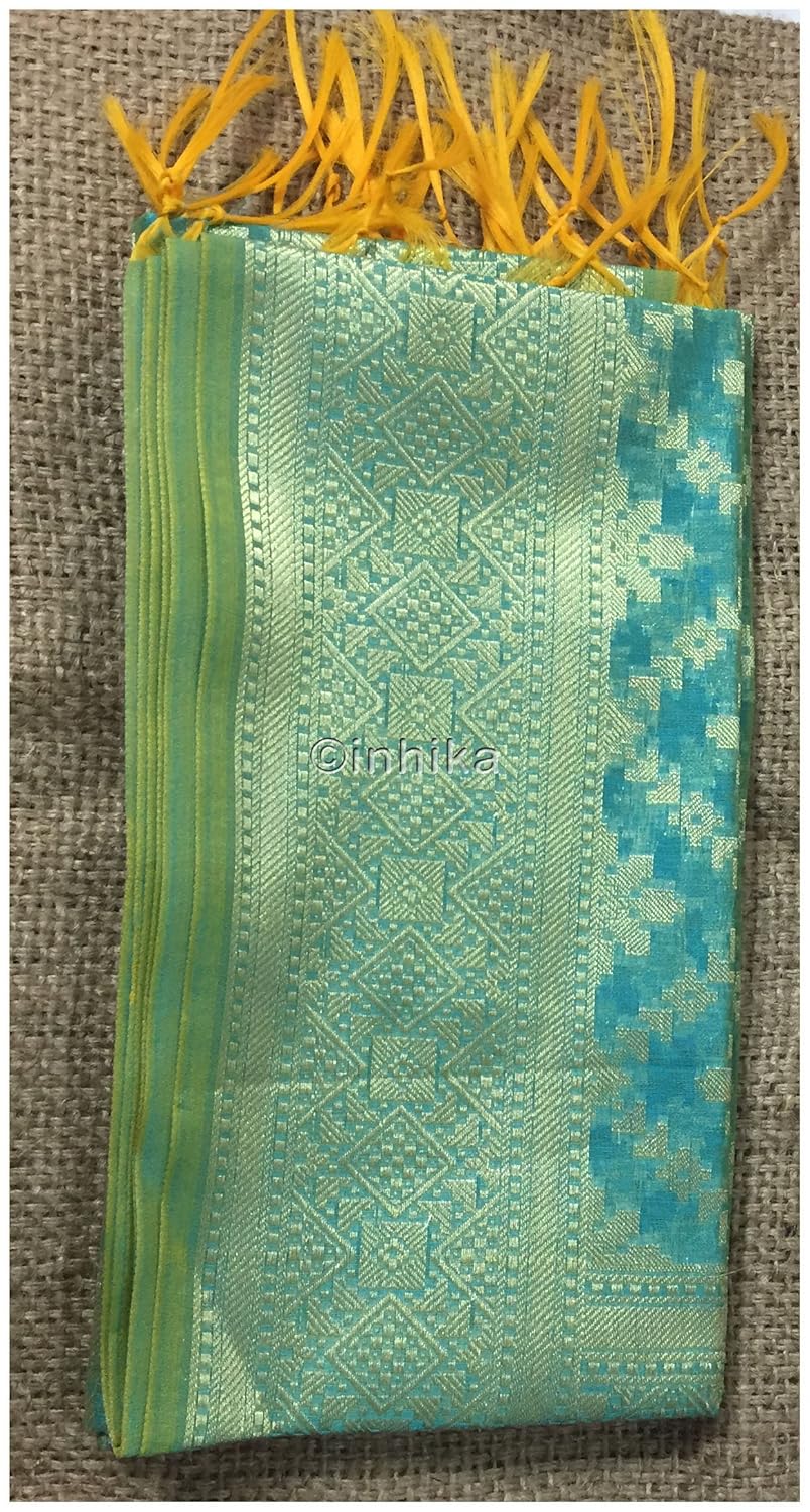 two tone banarasi silk women handloom dupatta stole gold blue peach pink yellow