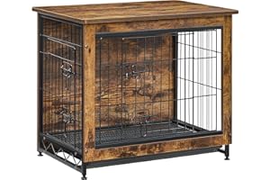 Feandrea Dog Crate Furniture, 27.2" Side End Table, Modern Kennel for Dogs Indoor up to 30 lb, Heavy-Duty Dog Cage with Multi-Purpose Removable Tray, Double-Door Dog House, Rustic Brown UPFC001X01