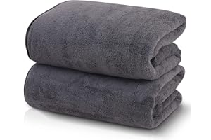 TENSTARS Silk Hemming Bath Towels for Bathroom Clearance - 27 x 55 inches - Light Thin Quick Drying - Soft Microfiber Absorbent Towel for Fitness, Sports, Yoga, Travel, Gym - 2 Pack, Dark Grey