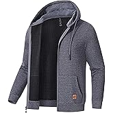 Satankud Men's Jacquard PlaidCloth Lightweight Zipper Hoodie Sweatshirt Jacket