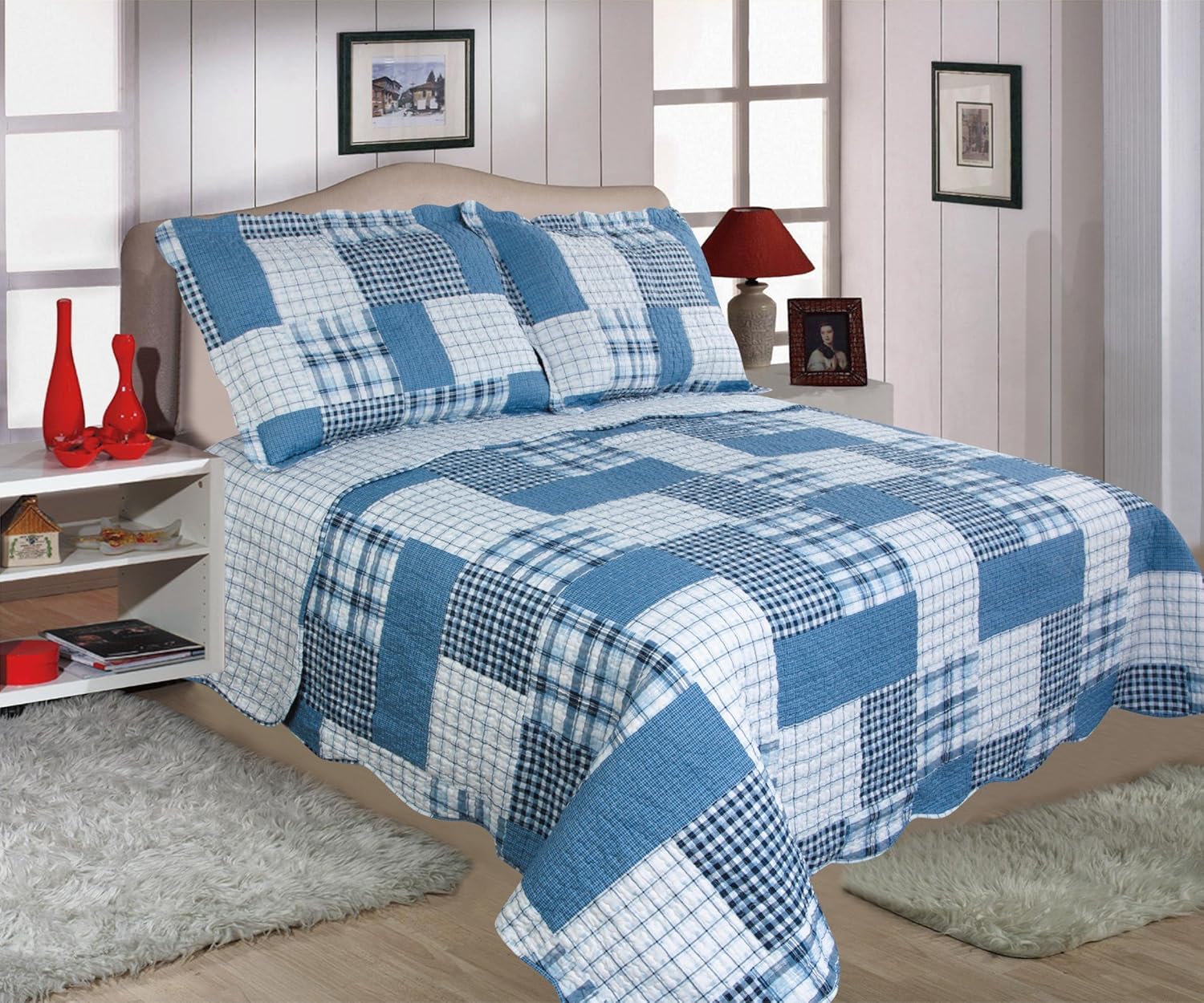 restmor Quilted Reversible Patchwork Design Bedspread in 3 sizes with