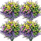 Hananona Artificial Flowers Outdoor, Faux Artificial Plants UV Resistant Plastic Flower Bulk for Hanging Planter Porch Window Home Wedding Fall Summer Decor (12, Fuchsia, Purple, Yellow, Green)
