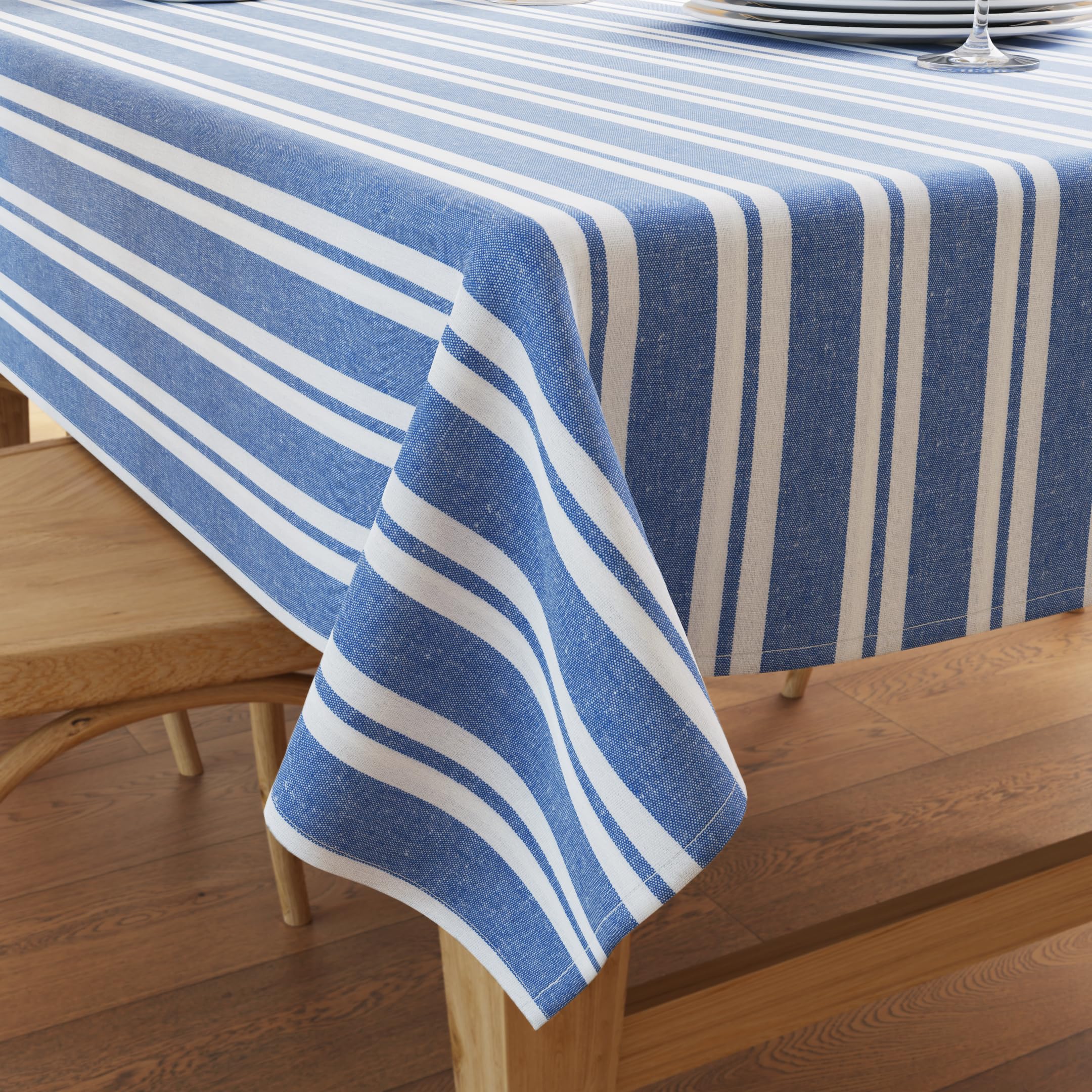 Encasa XO Dining Table Cover | 56"x94" Recycled Cotton Tablecloth | Franca Blue Stripes Design Table Cloth For Decoration - Machine Washable.