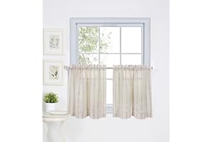 Elrene Home Fashions Linen Stripe Rod Pocket Cafe/Kitchen Tier Window Curtain, Set of 2, 30" x 24", Linen