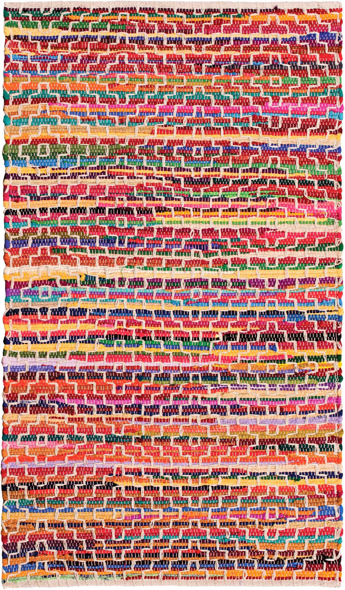 Namaste Fair Trade Mandira, Recycled Cotton, Multi-coloured Rag Rug 75 x 135cm