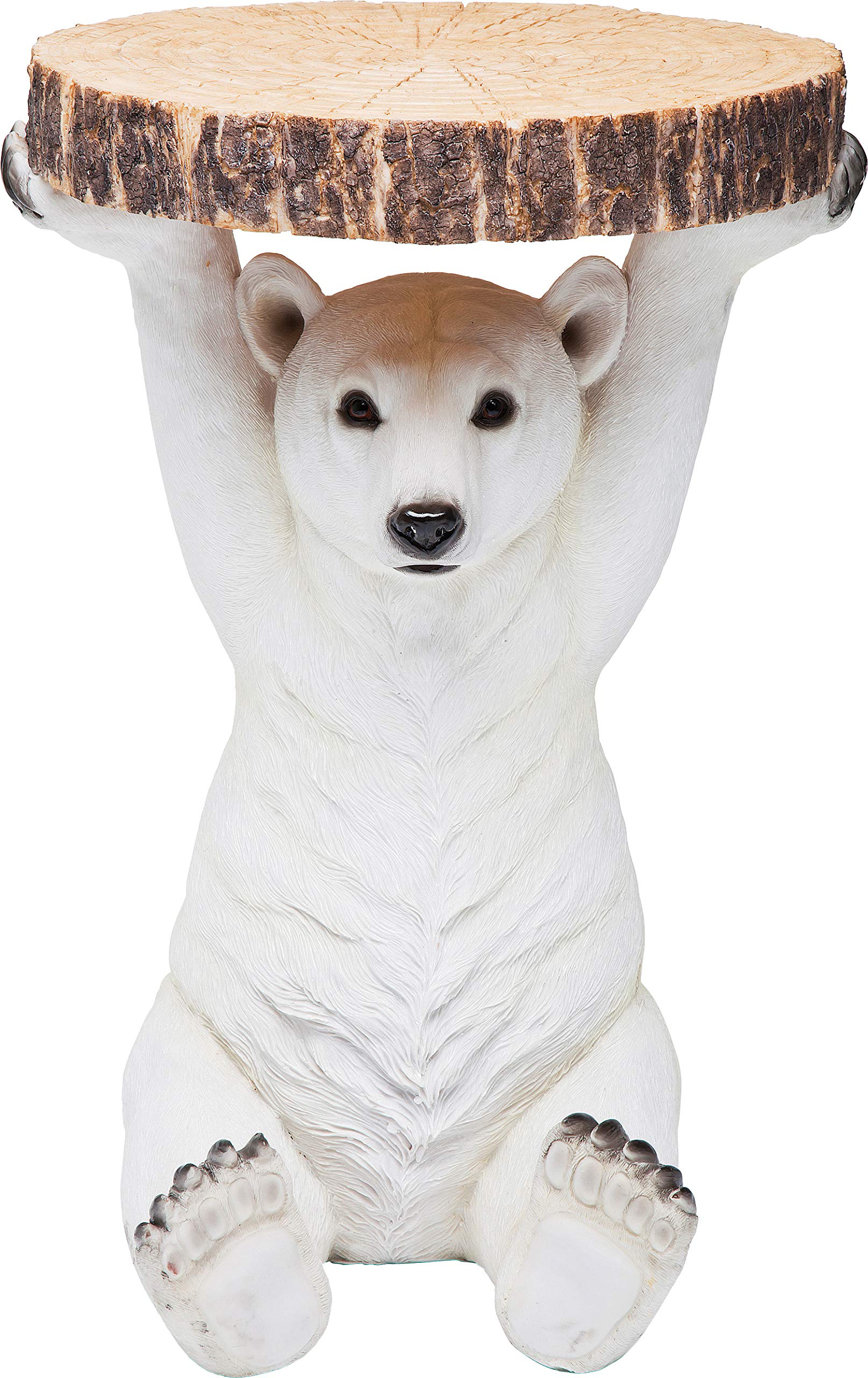 KARE Design Side Table Animal Polar Bear, Brown, White, Animal Motif, Gift Idea, Sofa Side Table, Round Bedside Table, Room Decor, Home Decor for Living Room, Office, Hallway, 52x35x33cm