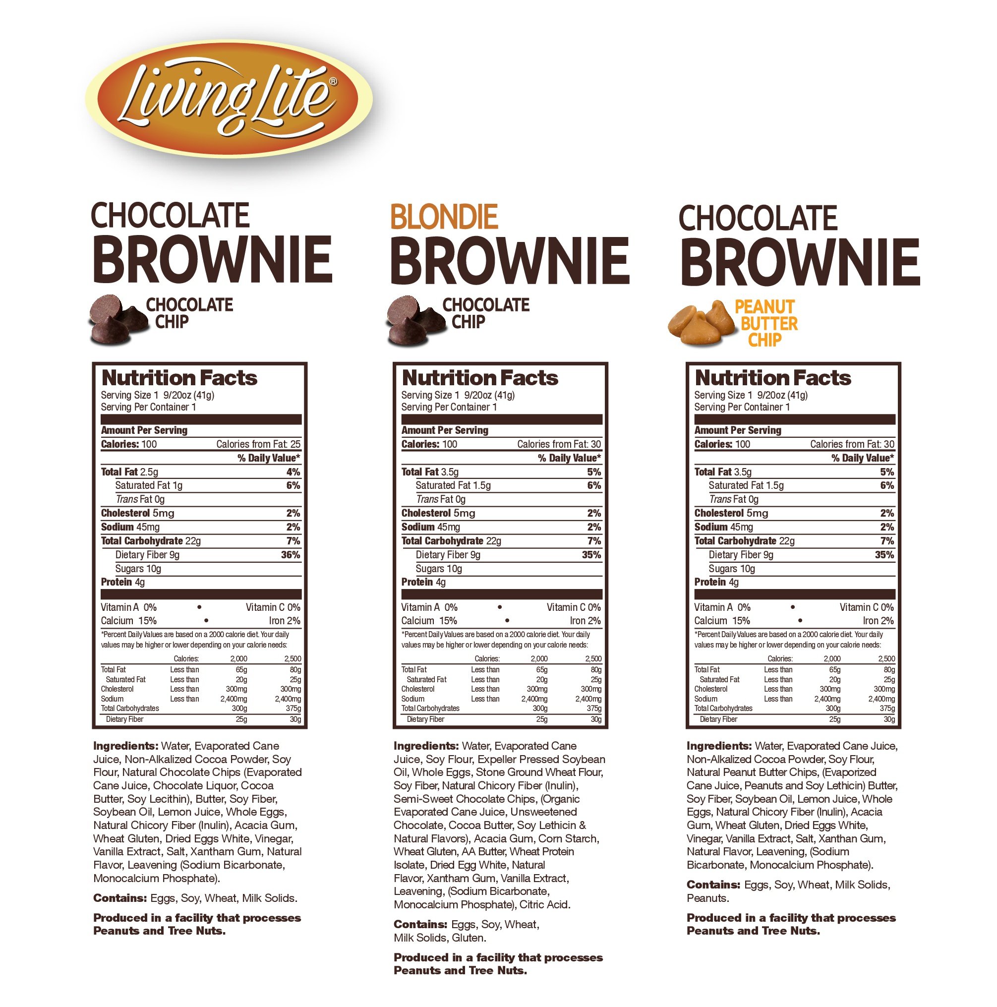 Living Lite Brownies Taster's Variety Pack (3pack, 4 Bars Per Box