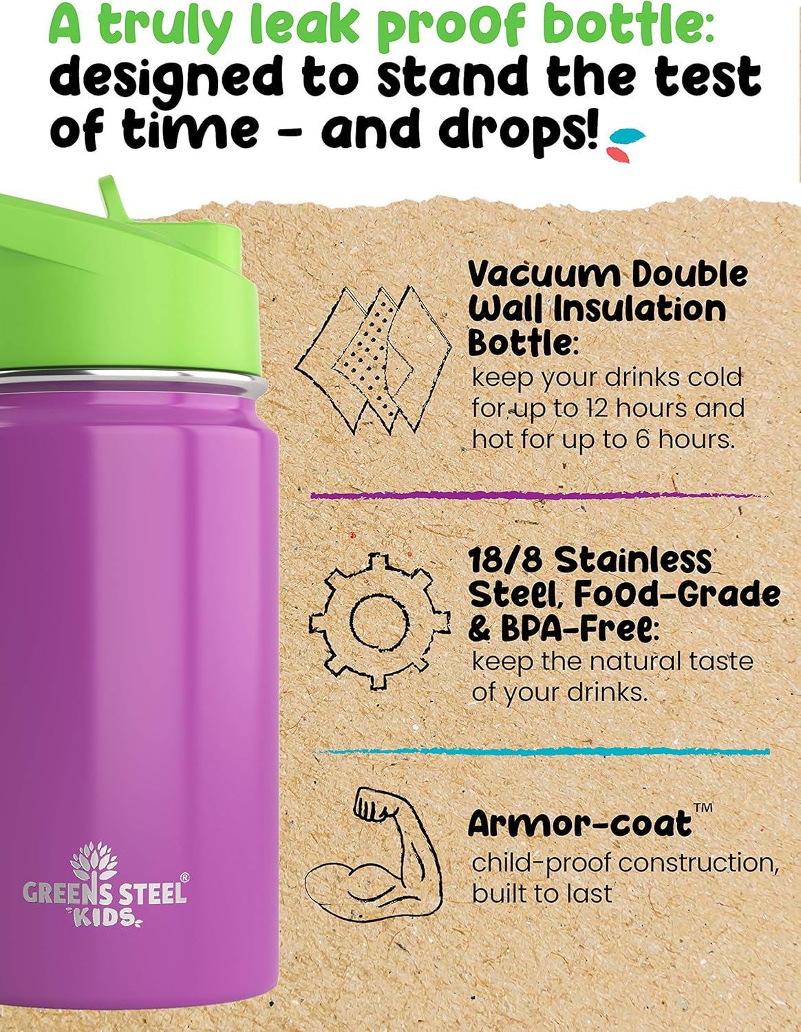 Kids Water Bottle - 350ml, Purple, 350 ml - Image 3