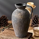 PORCER Antique Rustic Ceramic Vase, 9.3 Inch Tall Large Terracotta Vase with Handle, Vintage Farmhouse Pottery Vase for Home Decor, Living Room, Entryway, Wedding, Thanksgiving - Black Bronze