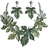 MMonesu Chunky Leaf Floral Statement Necklace Earring Set Vintage Boho Statement Jewelry Set Drama Bib Collar Jewelry Set for Women Fashion Prom Party Costume Jewelry
