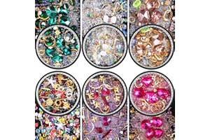 editTime 6 Wheels Mixed Sparkle Nail Art Rhinestones Diamonds Crystals Butterfly Beads Artificial Pearls Gold Silver Nail Studs Gems Metal Hollow Rivets Charms (Micro Caviar Beads kit)
