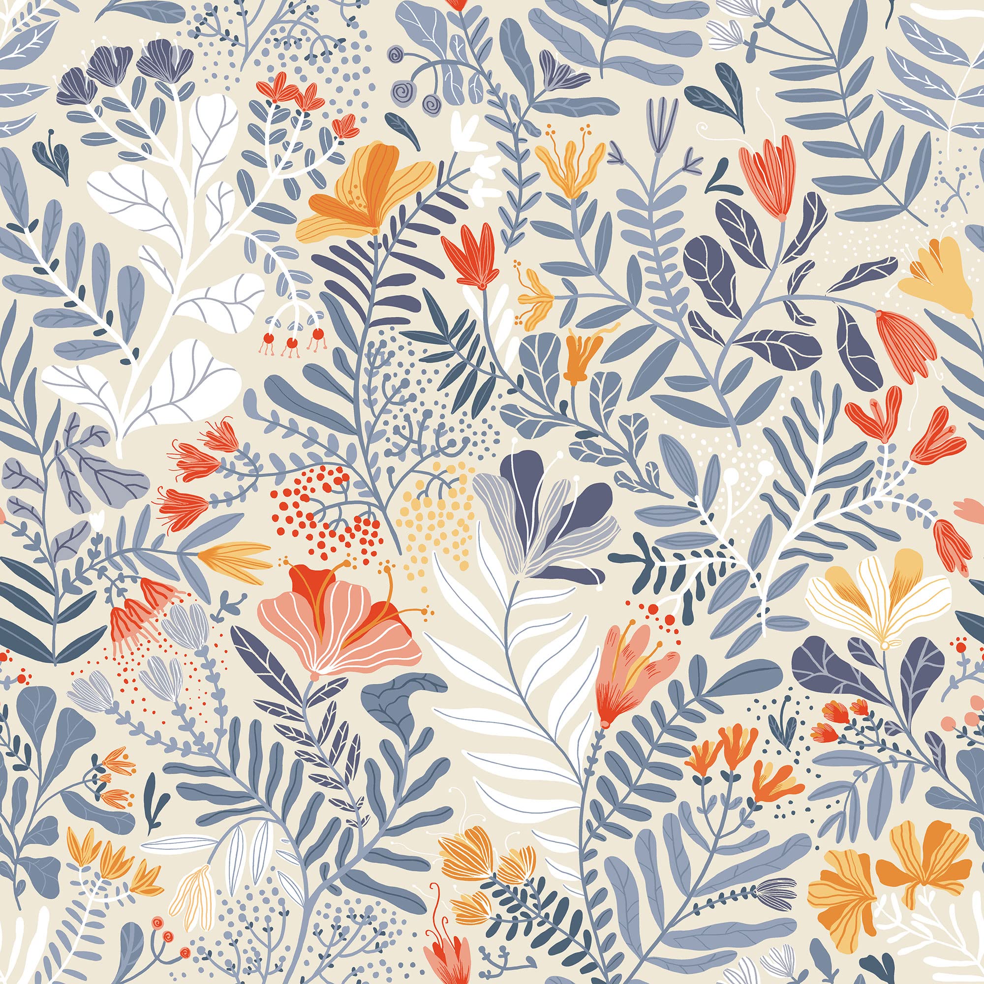 Galerie S55013 Sommarang Wild Flowers Wallpaper, Greige, 10.05m x 53cm