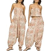 likemary Harem Jumpsuits for Women Pulls Down into Harem Pants with Pockets - 2 in 1 Comfy Pants & Strapless Tube Top Romper